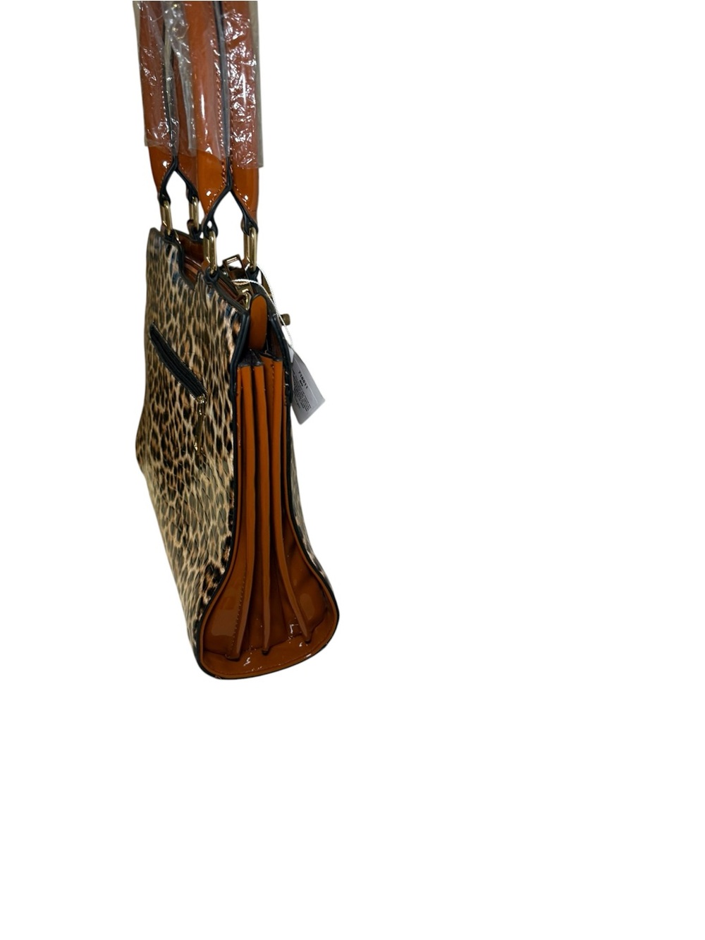 NWT Vegan Patent Leather Leopard Print Satchel Handbag - Picture 4 of 14